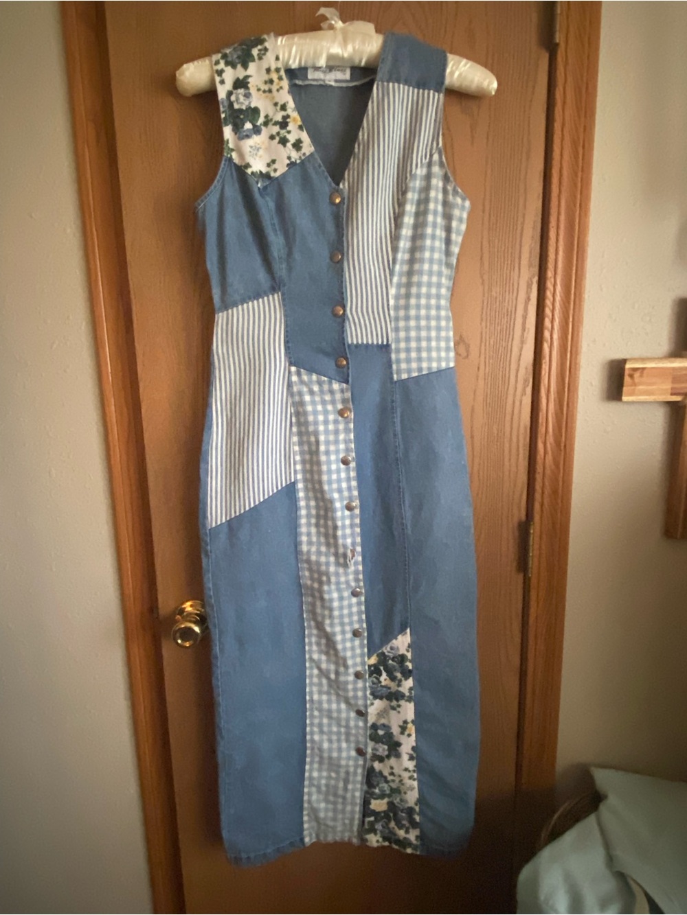 Paris Blues Patchwork Sleeveless Maxi Dress in Soft Blue & White